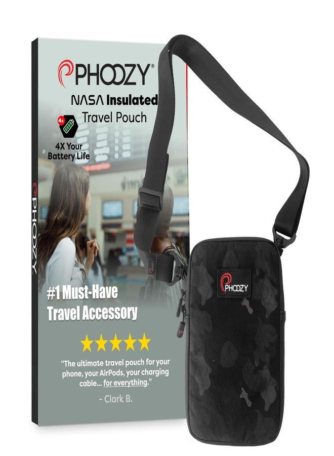 PHOOZY Orion Insulated Tech Bag For Travel - NASA Insulation Protects Your Phone, AirPods and Other Devices. Weatherproof X-Tech Shell with RFID Blocking Pocket for Complete Protection (BLACK CAMO) - Image 1